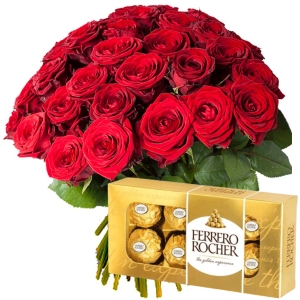 Czerwone Róże + Ferrero Rocher